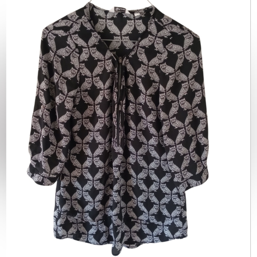 Reitmans Black and White Owl Print Blouse
